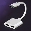 Dual 2in1 Type C to USB-C Headphone Audio Charger Adapter Splitter Converter