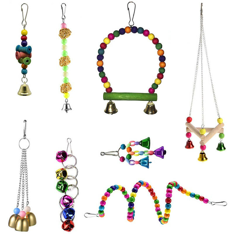Parrot Bird Toys Pet Bird Cage Hanging Bell, Colorful Chowing Hanging Swing