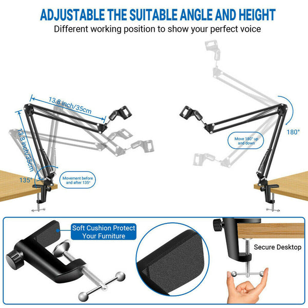 Professional Microphone Boom Scissor Arm Stand Holder Pop Filters Recording
