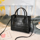 Retro Alligator PU Women Shoulder Tote Bag Portable Solid Handbags (Black)