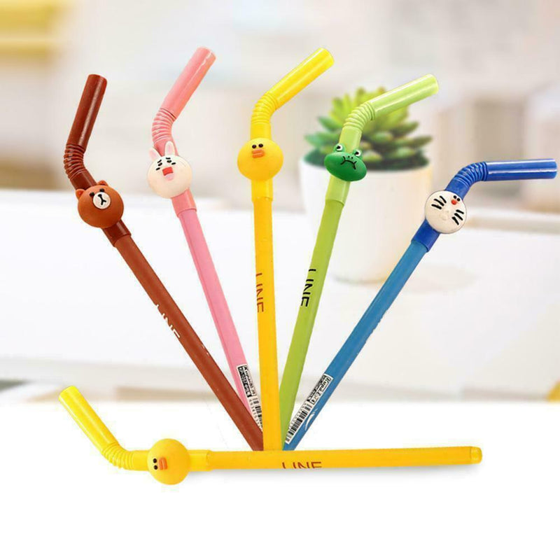 Creative cute straw Design Pen Cartoon black pencil Office 0.5 School needl K3Y4