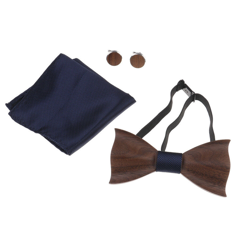 Wooden tie pocket square cufflink wood bow tie wedding wooden bow ties set A BX