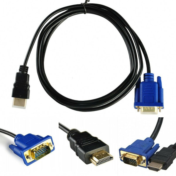 New HDTV 1.8M HDMI Male to VGA adapter Cable connector cable for PC TV Black 1Pc