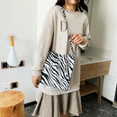 Portable Zebra Canvas Shoulder Tote Women Large Capacity Tote Crossbody Bag