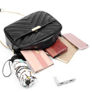 Women Simple Leather Crossbody Bag Chain Shoulder Messenger Handbag (Black)