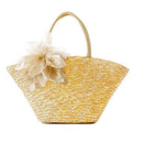 Pastoral Style Woven Straw Beach Bag with Fabulous Silk Flower(Beige)