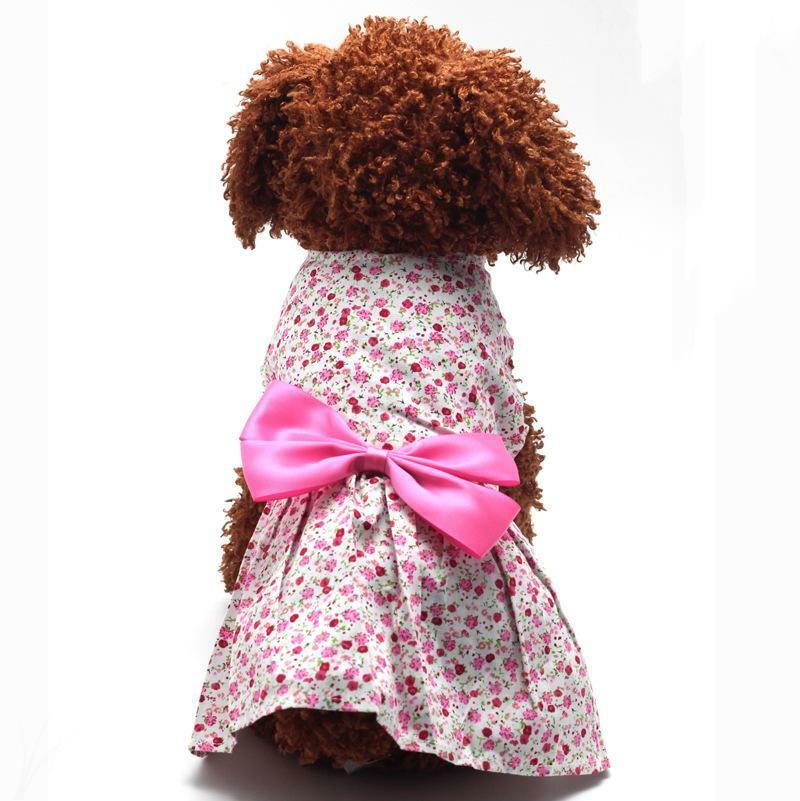 Pet Dog Cat Floral Dress Skirt Puppy Costume Apparel Clothes Party Pink M