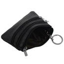 Leather Change Coin Purse with 4 Pockets and Keychain for Women Black