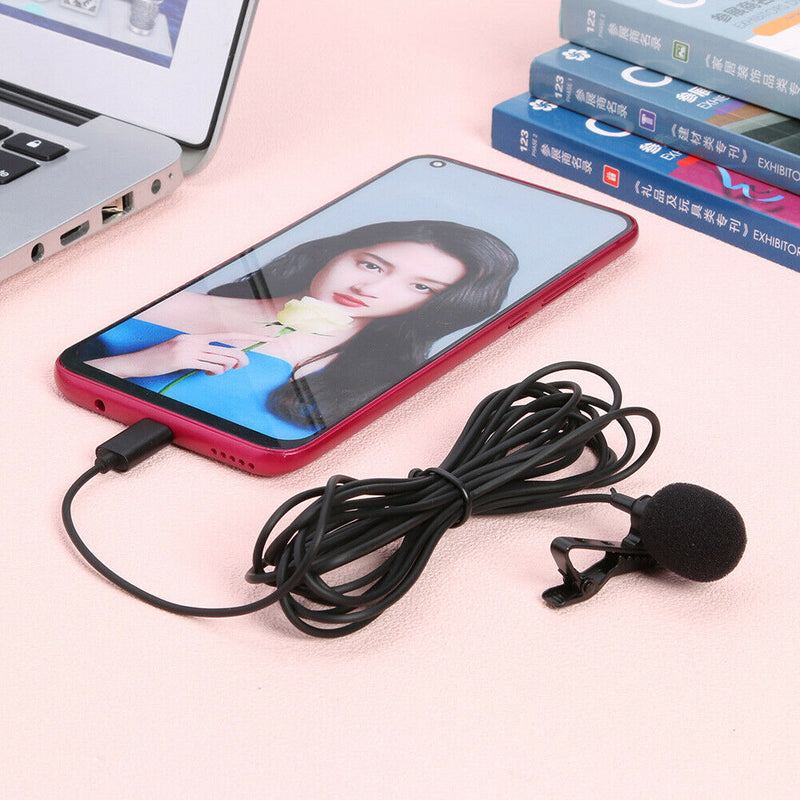 USB Type C Mini Lavalier Microphone Omnidirectional Lapel Clip Mic with Bag A