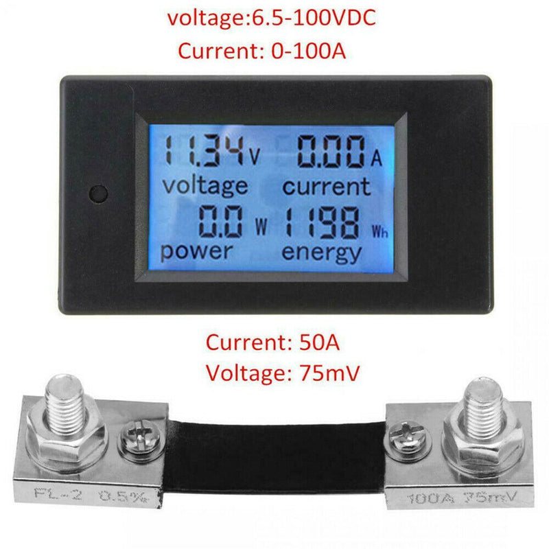 DC 6.5~100V Smart LCD Digital Combo Panel Volt Amp Power Watt Meter Monitor 100A