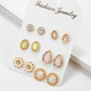 Fashion Simple Water Drop Pink Flower Opal Color Earrings Earrings Set Six
