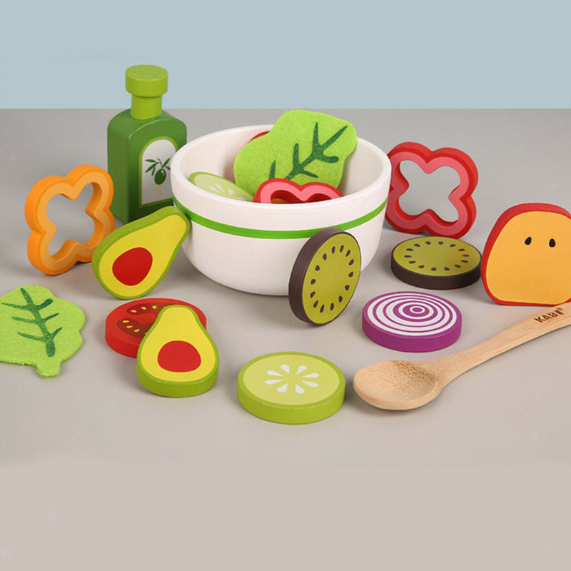 Pretend Play Simulation Fruit and Vegetable Salad Wood Kitchen Play Set Gift