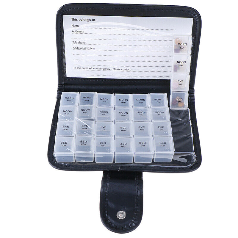 Daily Pill Organizer Portable Travel Case 7  Day Weekly AM PM Planner w Lock3C