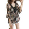 Women Plus Size Floral Print Chiffon Loose V-Neck Sleeve Top (Brown) (L)