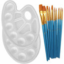 10Pieces Round Pointed Tip Nylon Hair Brush Set With 2 Piece Paint Tray Pal