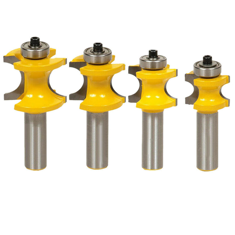 4pc 1/2" Round Shank 3/8,3/4,1/2,5/8" Cutting Dia Beading Router Bit Cutter