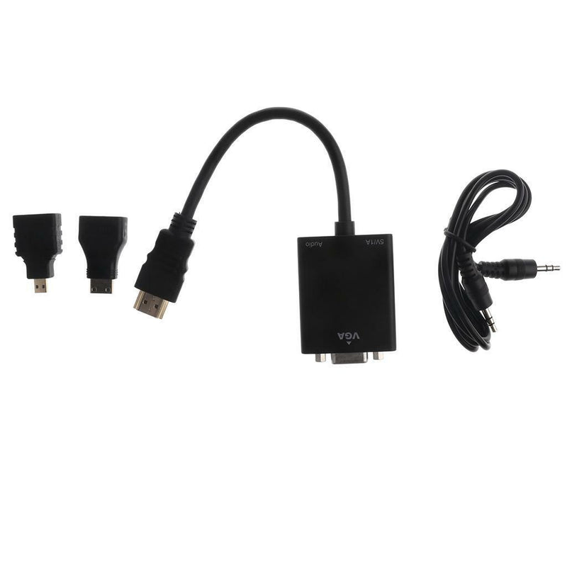 HDMI Male To VGA Adapter Convertor Cable + Micro Mini HDMI to HDMI and Audio