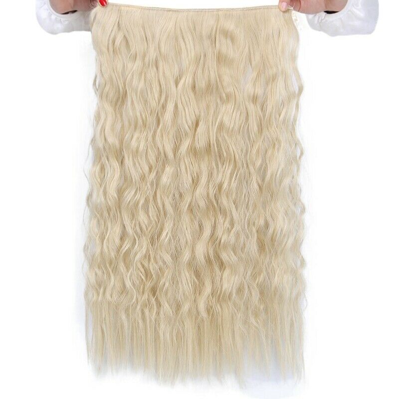 Long Clips in Hair Extension Synthetic Natural Hair Water Wave Blonde Black F7Y1