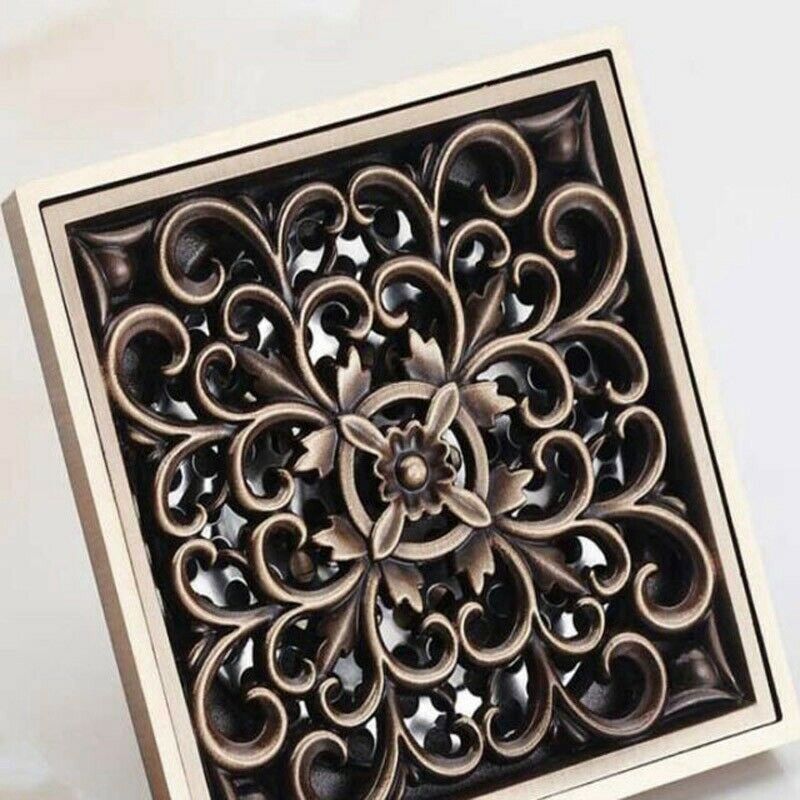 Flower Carved Art Square Bathroom Floor Drain Copper Deodorant Floor Drain  Q1Q5