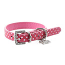 Rhinestone PU Leather Adjustable collar for Dog Cat Pet Pink XS