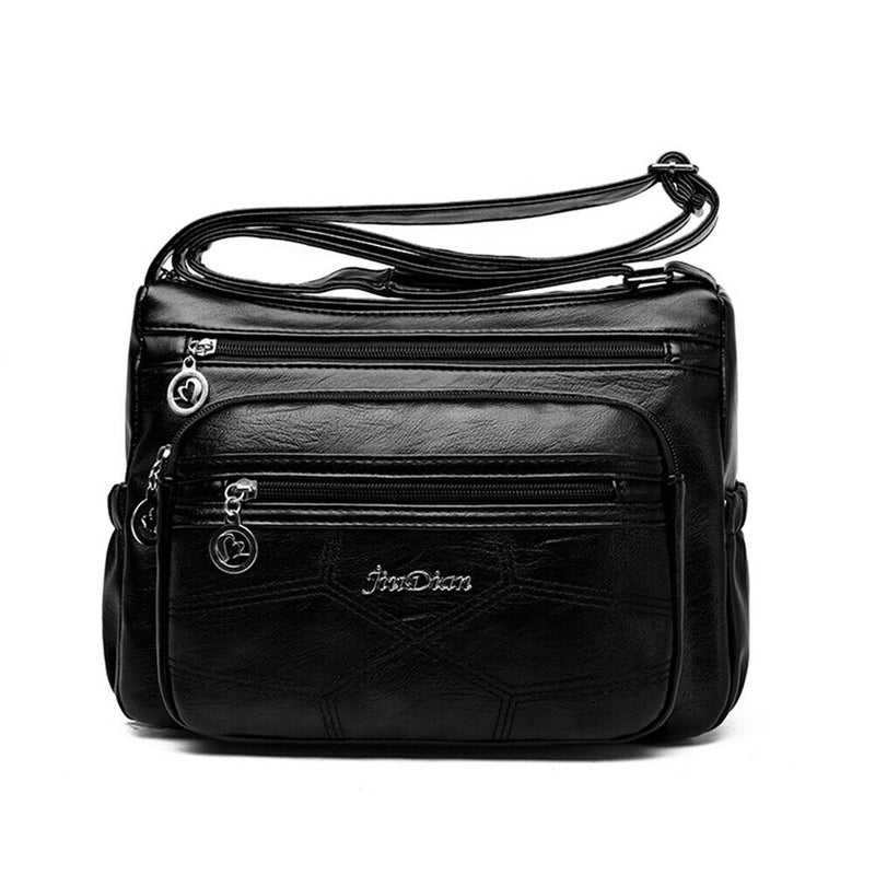 Retro Women Shoulder Bag Multi-zipper Big Capacity Crossbody Pouch (Black)