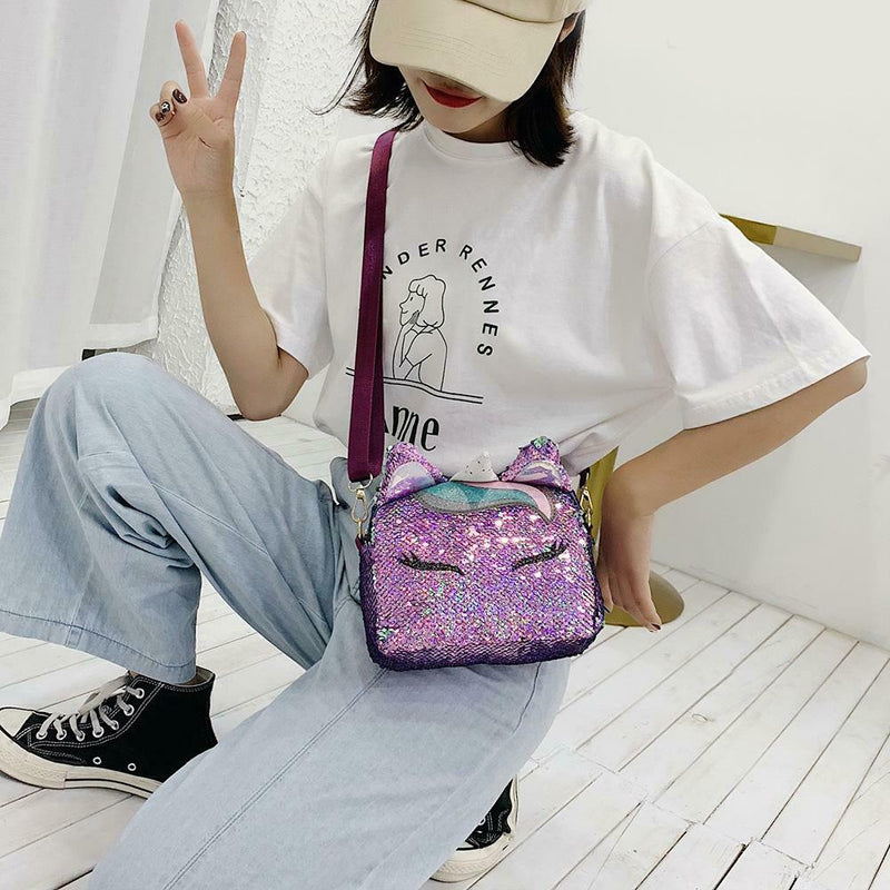 Sequins Animal Shaped Shoulder Handbags Women Small Crossbody Bags (Purple)