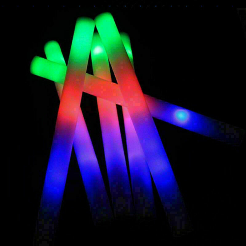 Changeable Light Up Foam Sticks LED Wands Rally Rave Batons Flashing Glow S H2B2