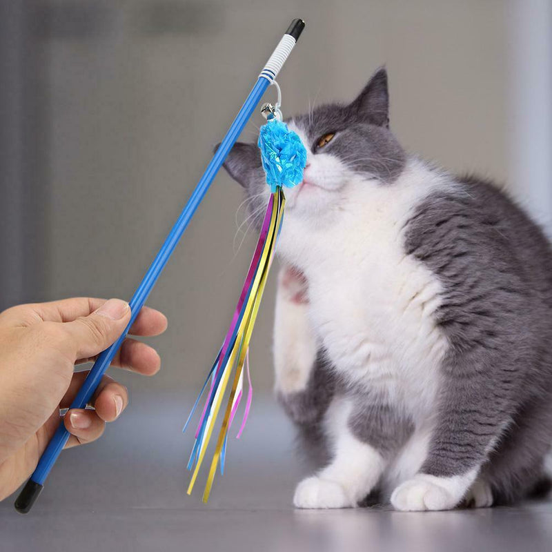 Funny Ring Paper Ball Cat Stick Teaser Wand Cats Interactive Toys (Blue)