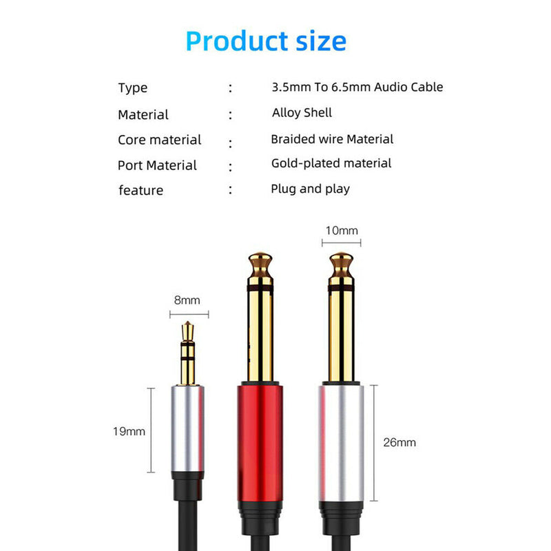 3.5mm 1/8" TRS Stereo to Double 6.35mm 1/4" TS Mono Y Splitter Cable Cord 6FT