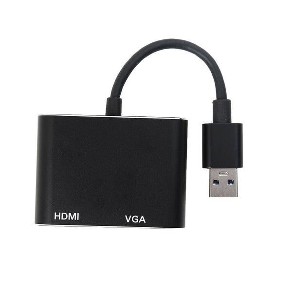 USB 3.0 to HDMI VGA 1080P Hub Adapter Converter for Windows TV (Black)