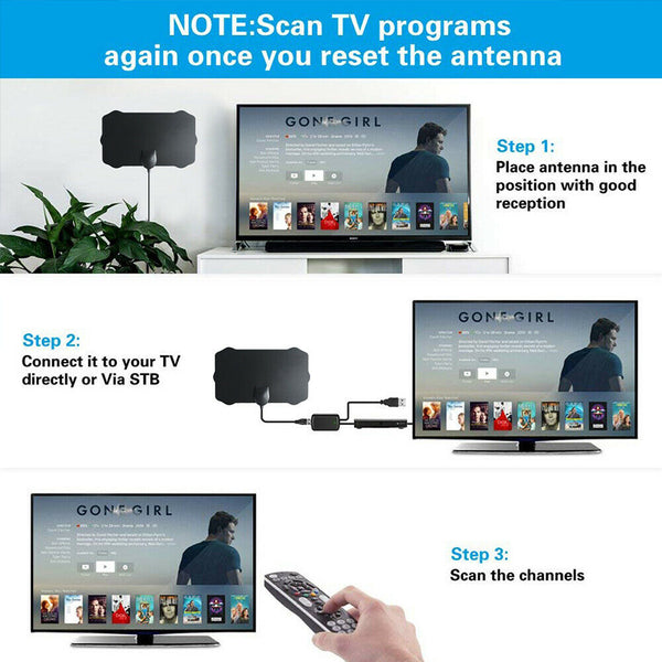 Amplifier 1080P Ultra Thin TV Antenna Home Free Channel Multi-directional HDTV