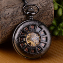 Retro Black Steampunk Mens Skeleton Mechanical Windup Hollow Pocket Watch