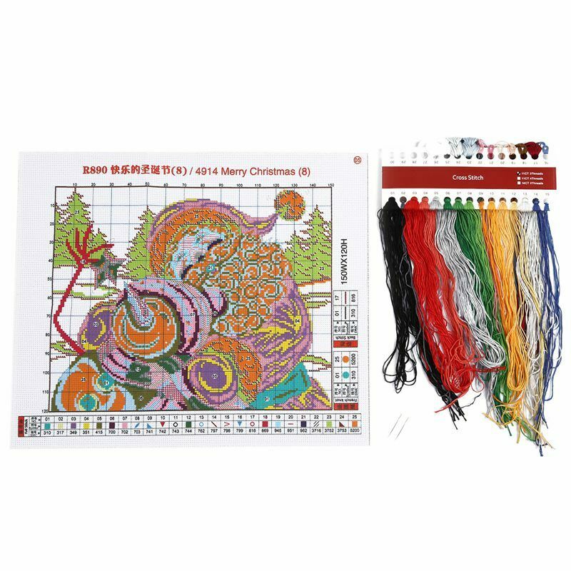 1 set Cross Stitch Santa Claus and snowman 11 CT Stamped DIY Needlework Wed W1O9