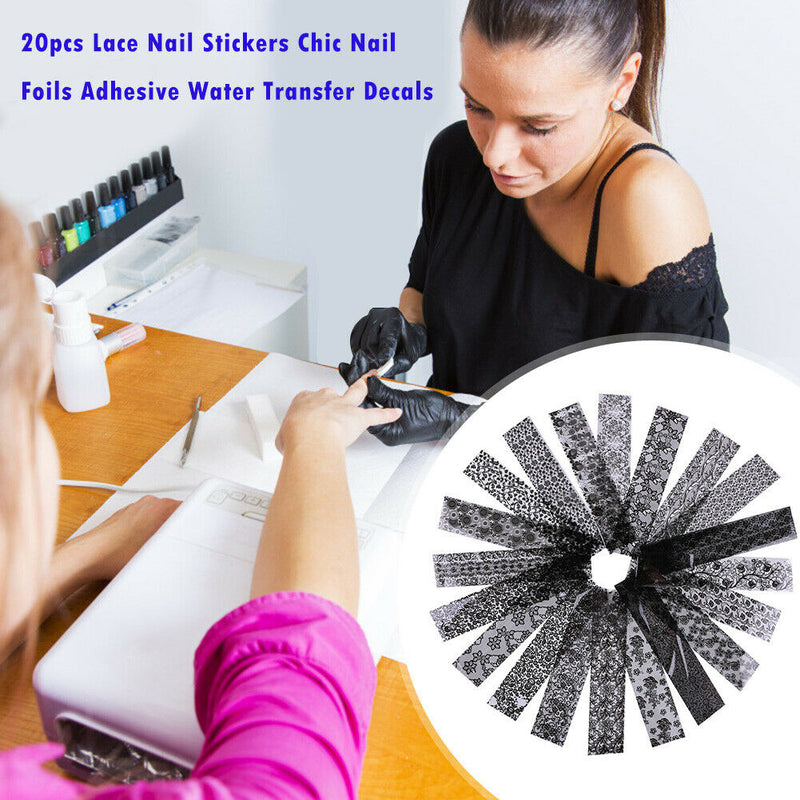 20pcs Removable Nail Stickers Set Lace Starry Sky Transfer Decals Manicure Decor