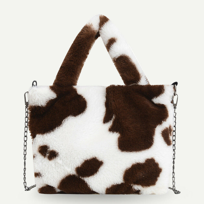 Plush Messenger Bag Women Winter Fashion Shoulder Fluffy Handbag (Brown)