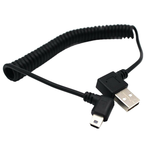 1.5m/5ft 90 Degree Angled USB 2.0 A Male to Mini B 5P Left Angle Male Spiral