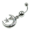 Half Moon Five Star Rhinestone Belly Ring Body Button Bars Jewelry New, Sil D6I5