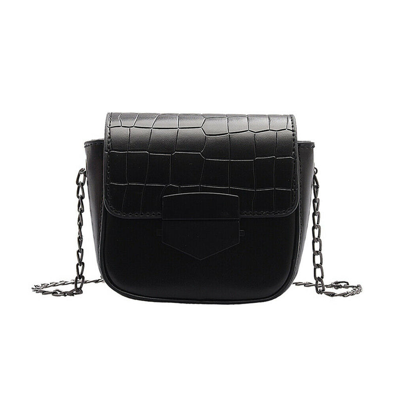 Casual Crocodile Leather Crossbody Bag Women Chain Shoulder Handbag (Black)