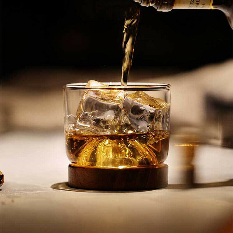 New Whiskey Glass Small Glass Japanese Style Mountain Wooden Bottom Wine Gl A8V7