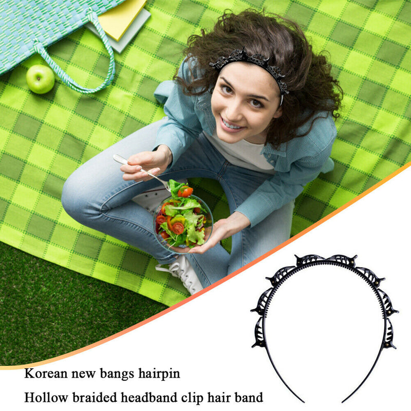 Women Braided Hair Band Hair Hoop Korean Headband Hair Clip w/Bangs (Black) A