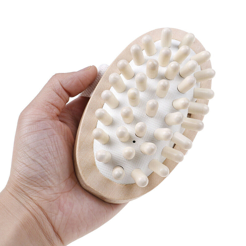 Hand-held wooden body brush massager cellulite reduction relieve tense musclBSE
