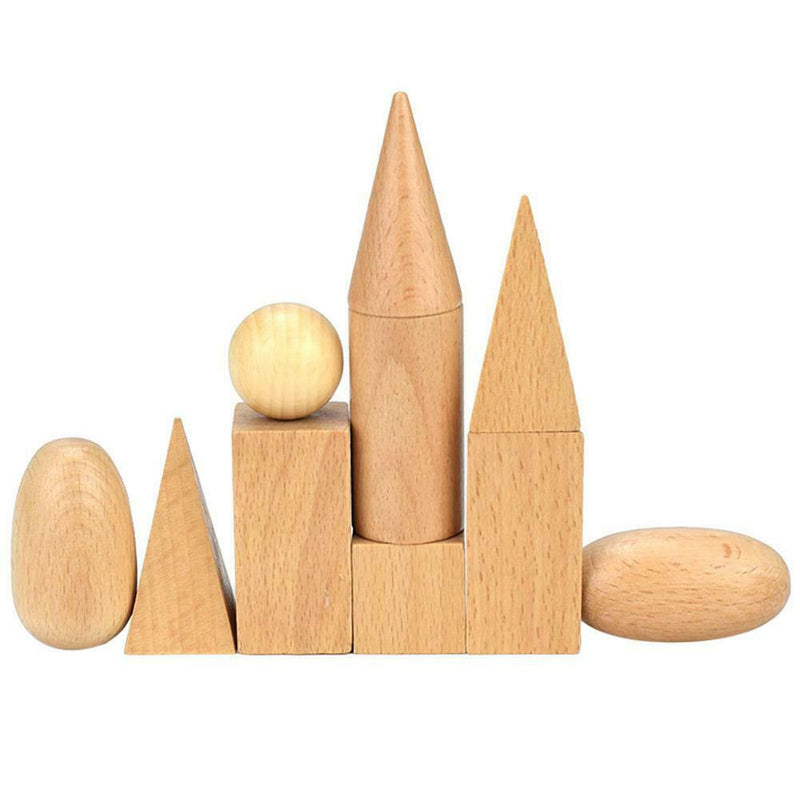 Baby Kids Wooden Geometric Solids Shapes Montessori Learning Education Math Toys