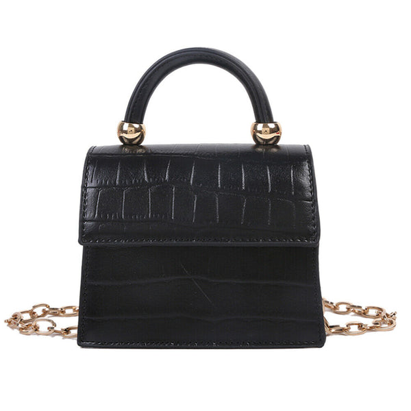 Women Mini Shoulder Bag Alligator PU Tote Chain Crossbody Pouch (Black)