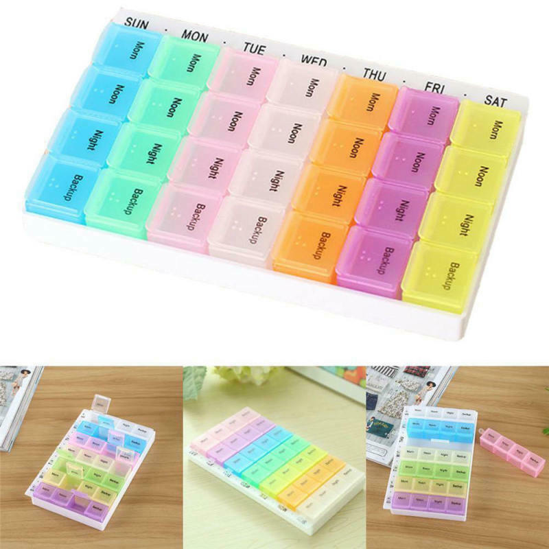 Large 28 Compartment Pill Box 7 Day Medicine Storage Organizer Container Case