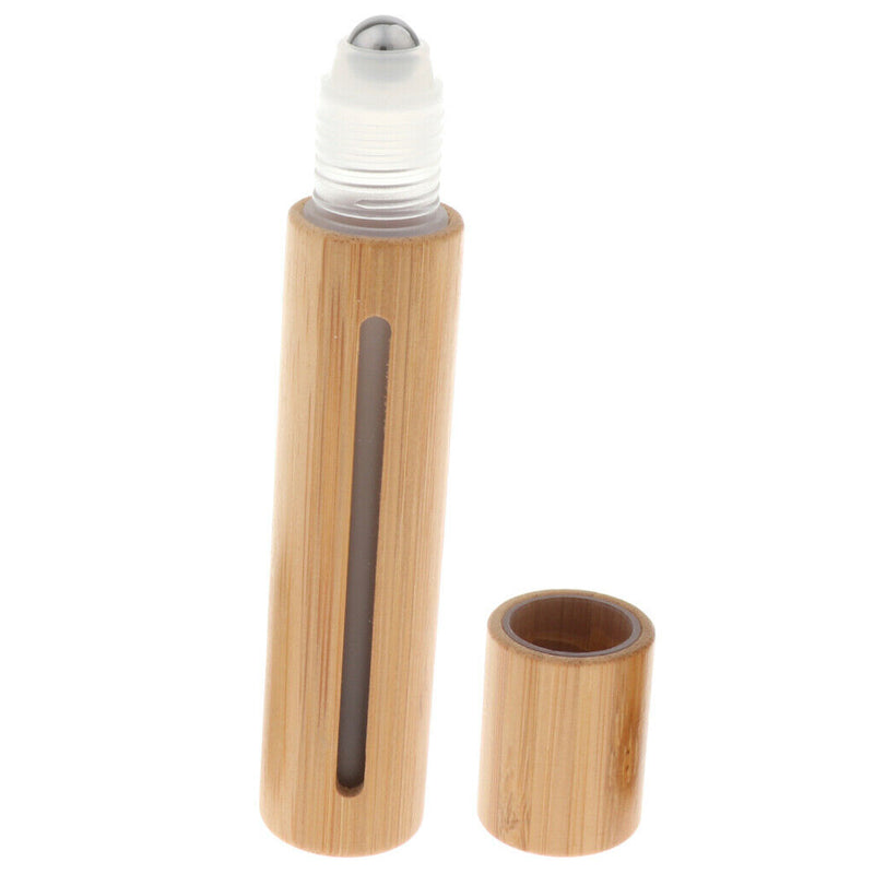 15ML Empty Bamboo Shell PP Perfume Roller Ball Bottle Case Steel Bead Head