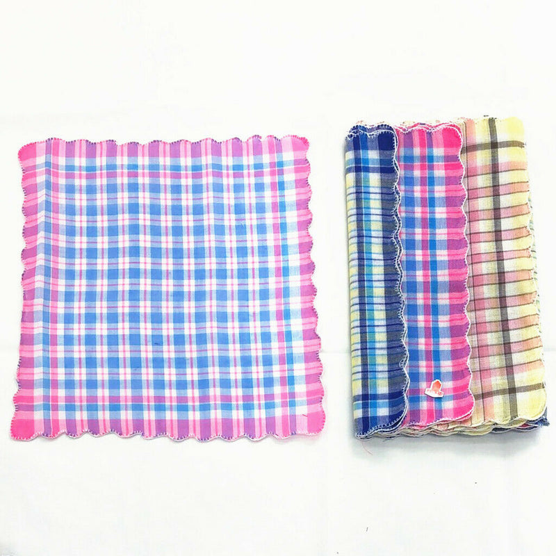 12 Mixed Pack Womens Classic Soft Handkerchiefs Plaid  Square Kerchief
