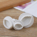 3pcs Cake Rose Leaf shaped mold Plunger Fondant Decorating Cake Cutter Tool OZ
