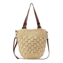 Straw Beach Woven Tote Bags Casual Women Shoulder Messenger Handbag (Beige)
