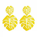 Hollowed Leaf Dangle Ear Stud Elegant Women Drop Earrings Jewelry (Yellow)