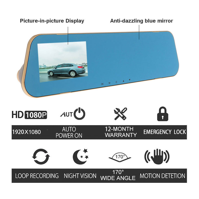 Vehicle V40 Recorder Two-lens Rear View Mirror Camera Video Dashcamera Full HD